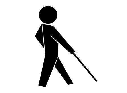 白杖を持って歩く人のシルエットイラストです。